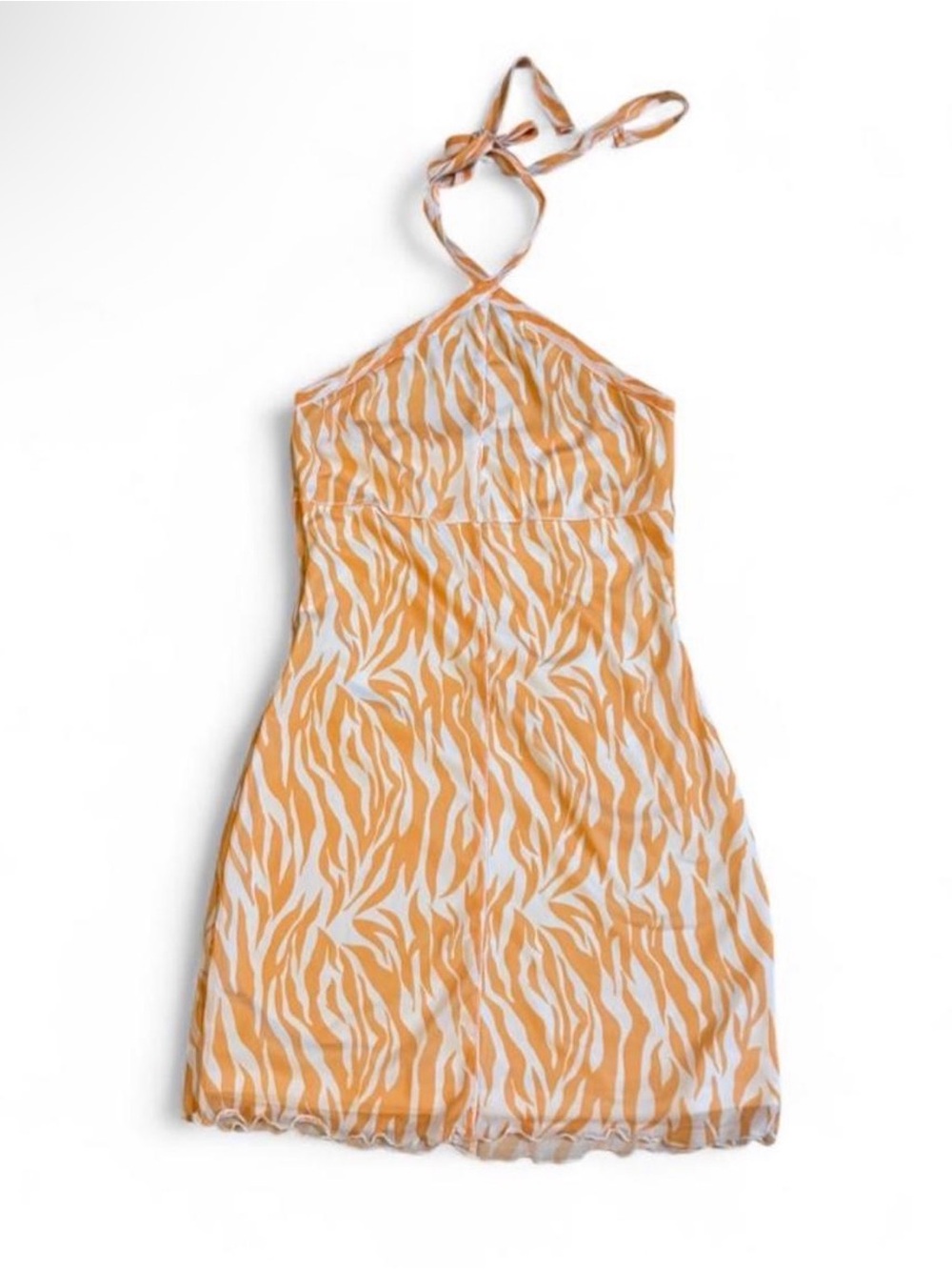 Yellow & White Halter Zebra-Print Mini Dress